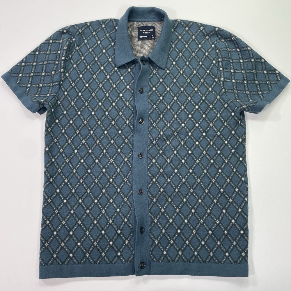 Abercrombie Fitch Button Up Polo Shirt Men's Small Sweater Short Sleeve Blue